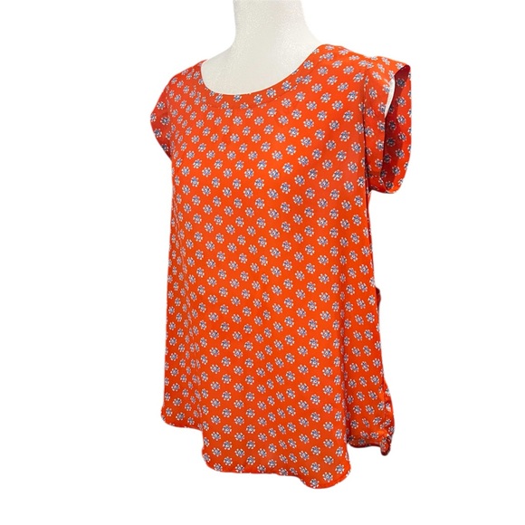 Pleione Tops - 5/$25 Pleione Orange + Blue Floral Blouse